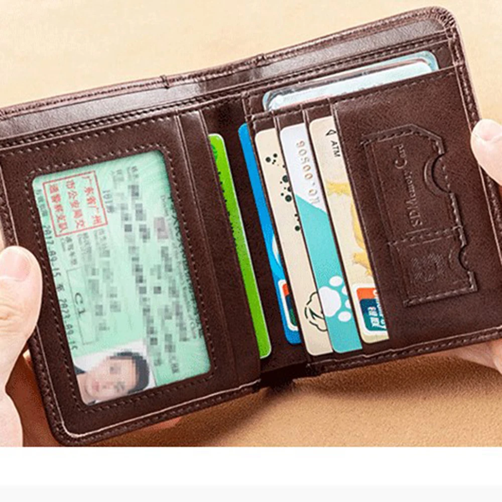 PU Leather RFID Wallet Men Slim Vertical Wallets Black Thin Short ID Credit Card Holder Minimalist Men's Brown Money Bag - الصورة 4
