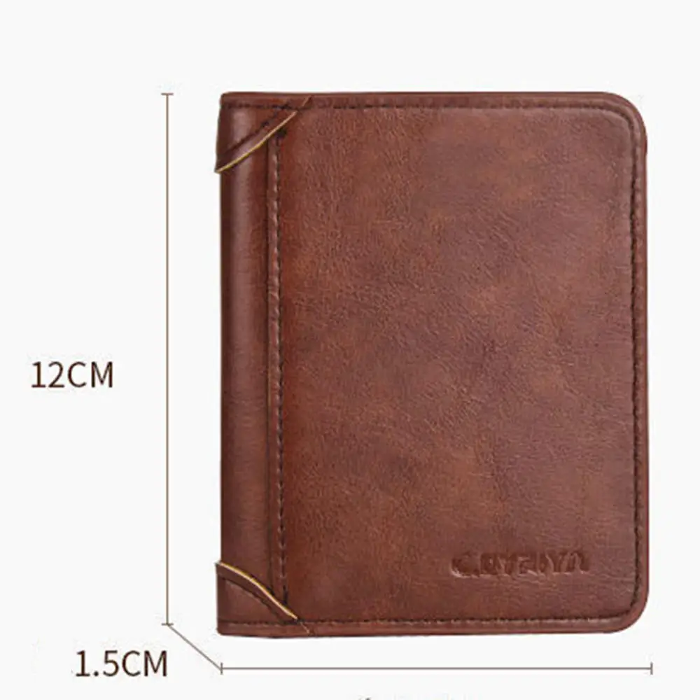 PU Leather RFID Wallet Men Slim Vertical Wallets Black Thin Short ID Credit Card Holder Minimalist Men's Brown Money Bag - الصورة 6