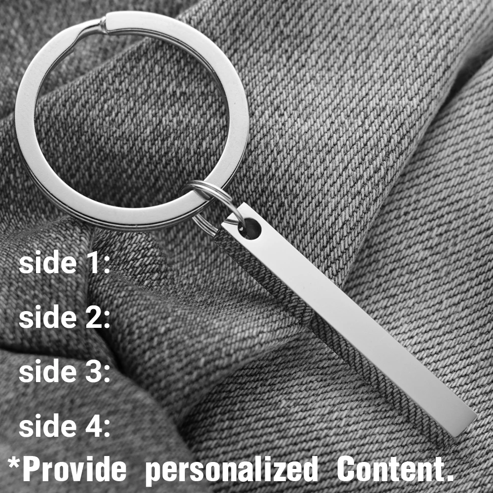3D Bar Stainless Steel Personalize Keychains Engrave Text Name Date Logo Keyrings Customized Key Chain Rings Christmas Gift P039 - الصورة 2