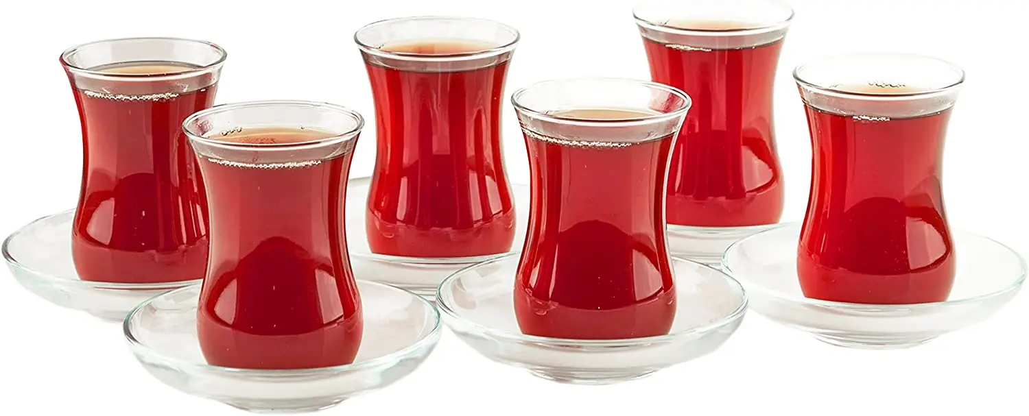 Traditional Turkish Coffee Mug Set - 6PC European Traditional Crystal Glass Cups for Tea, Hot Drinks，Wine