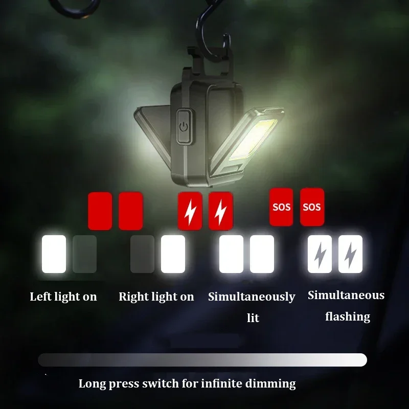 Flashlight Mini Keychain Light COB Work Light USB Rechargeable Lamp with 90° Foldable Side Lights Multifunctiona Portable Torch