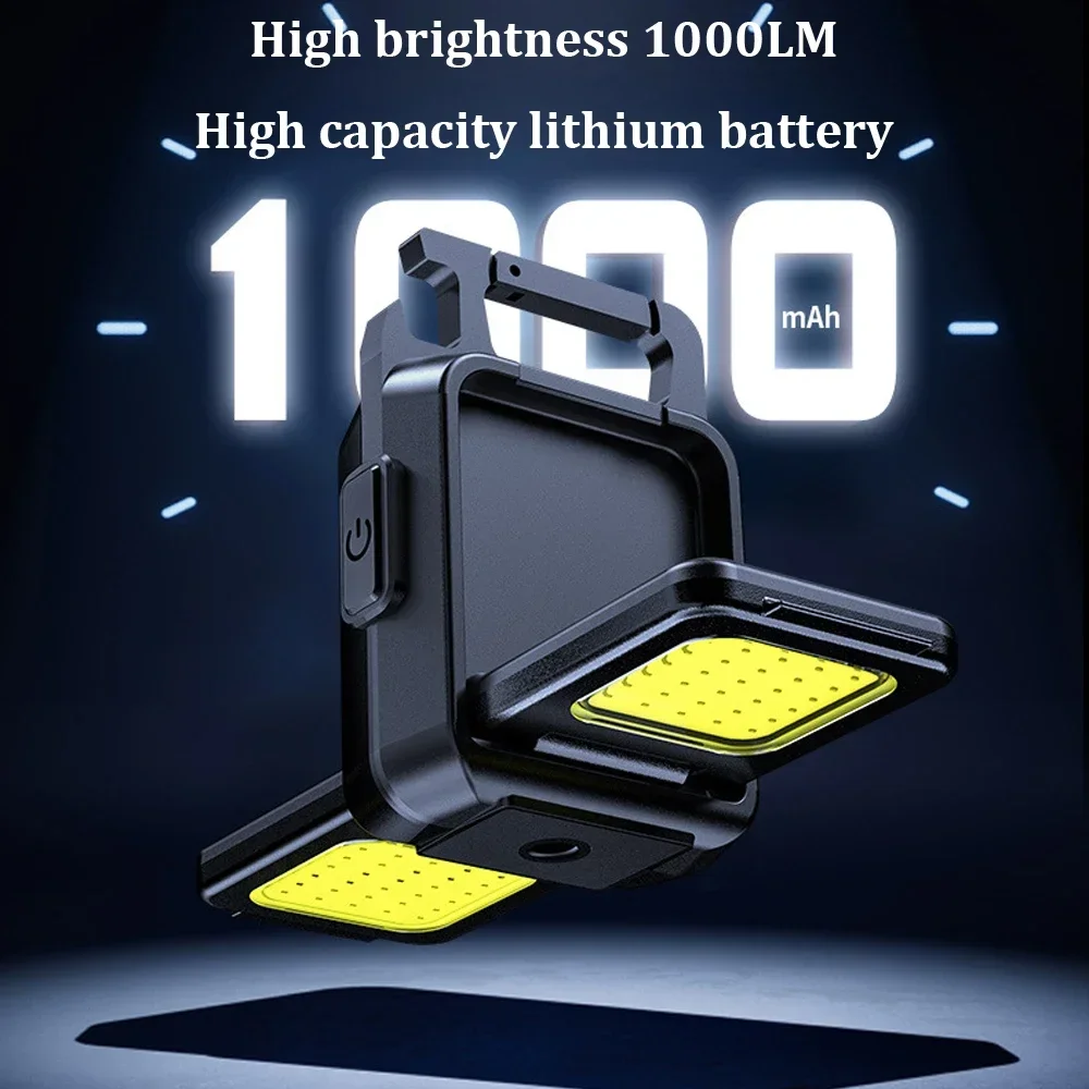 Flashlight Mini Keychain Light COB Work Light USB Rechargeable Lamp with 90° Foldable Side Lights Multifunctiona Portable Torch