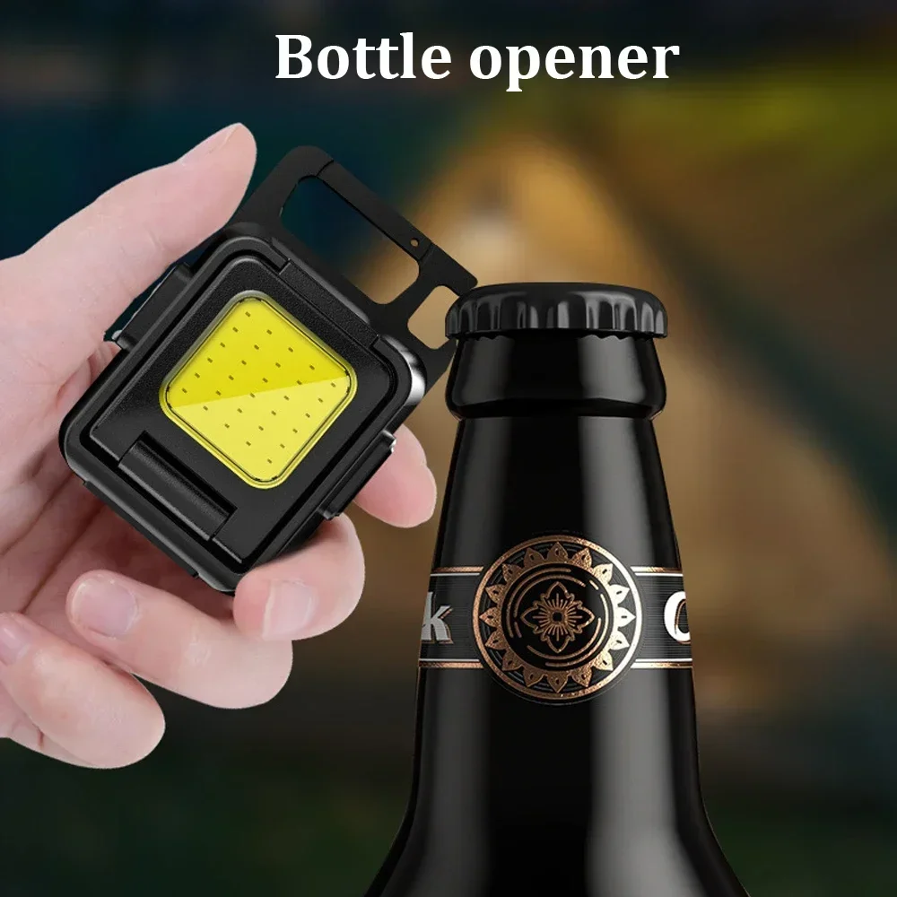 Flashlight Mini Keychain Light COB Work Light USB Rechargeable Lamp with 90° Foldable Side Lights Multifunctiona Portable Torch