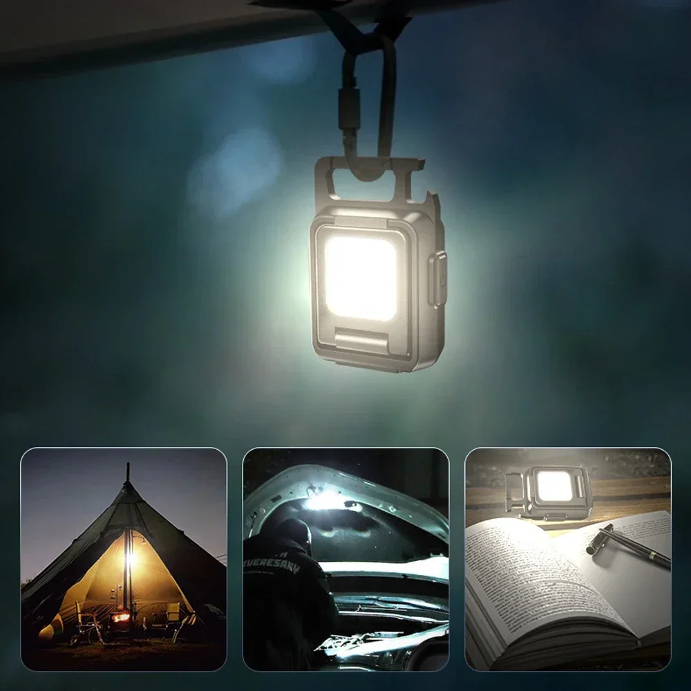 Flashlight Mini Keychain Light COB Work Light USB Rechargeable Lamp with 90° Foldable Side Lights Multifunctiona Portable Torch