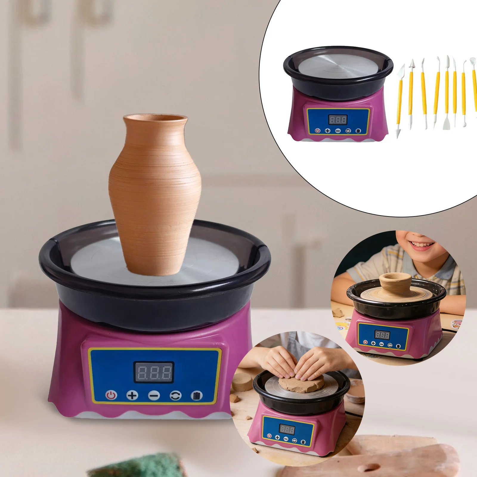 1 Set DIY Pottery Wheel Kit EU/US Plug Toy Electric Pottery Wheel Complete Pottery Kit Sculpting Clay Tools for Works Studio 1 Set DIY Pottery Wheel Kit EU/US Plug Toy Electric Pottery Wheel Complete Pottery Kit Sculpting Clay Tools for Works Studio