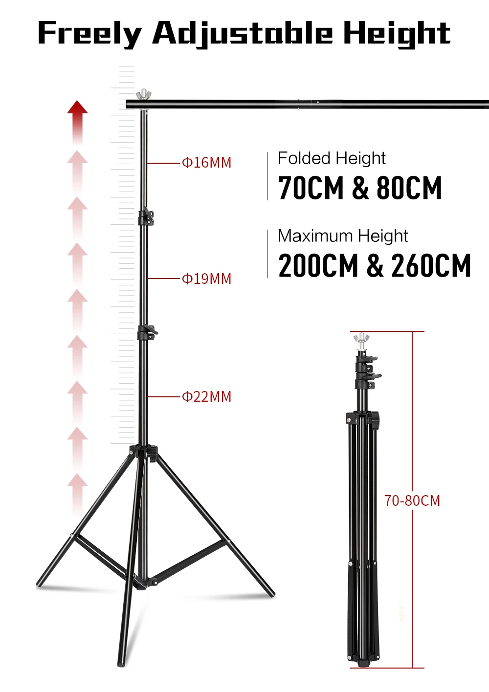 2.6x3M/8.5x10ft Photo Video Studio Backdrop Background Stand, Adjustable Telescopic Background Support System with Carry Bag