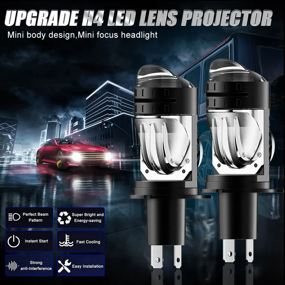 H4/9003/HB2 LED Headlight Bulb Projector Lens Canbus Super Bright LED 3000W 3500000LM 6000K Hi/Low Light Apply to Car&Motorcycle