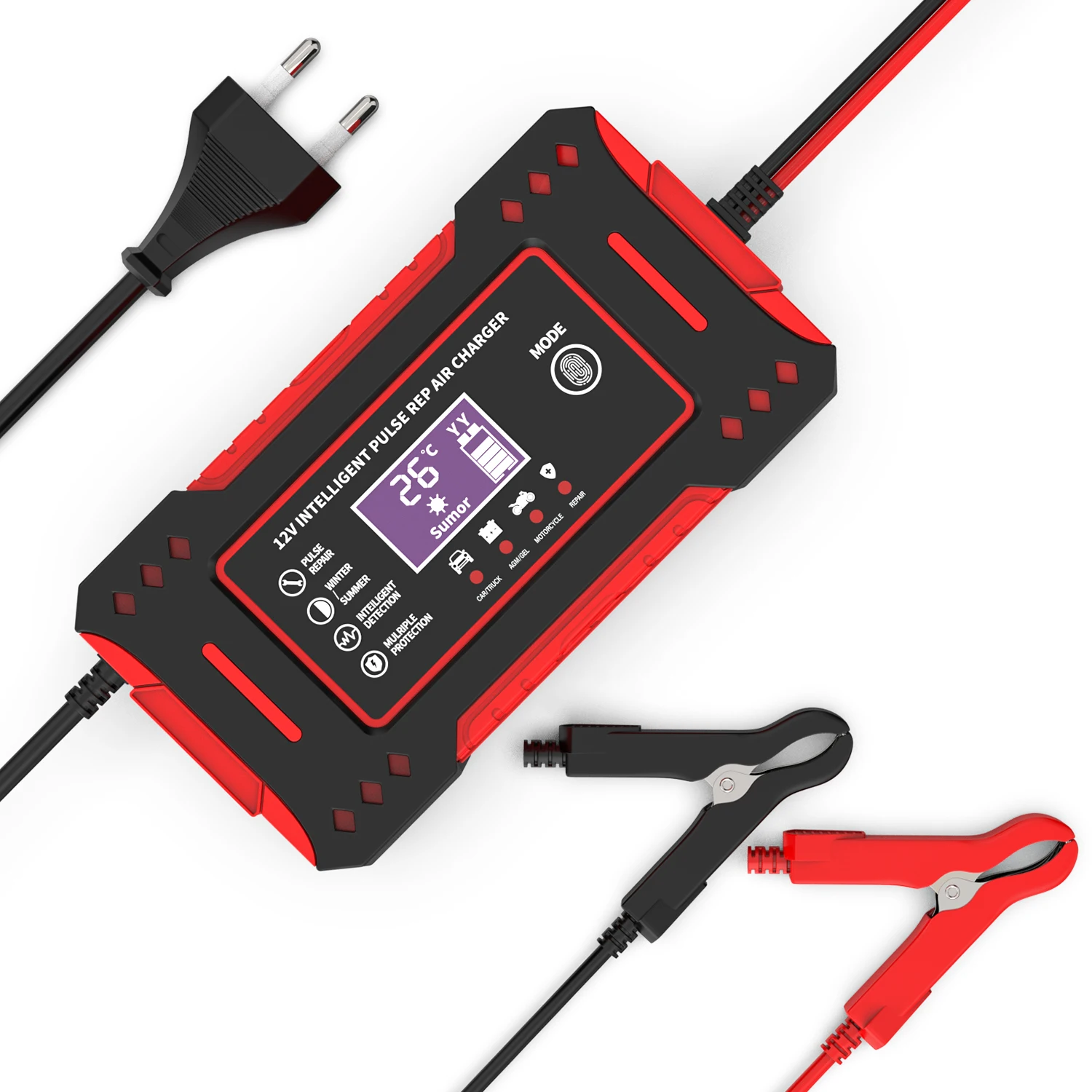 Charger Car and Motorcycle Battery Charging Unit Lead-Acid Battery Repair LCD Display 6A 12V Intelligent Car Battery