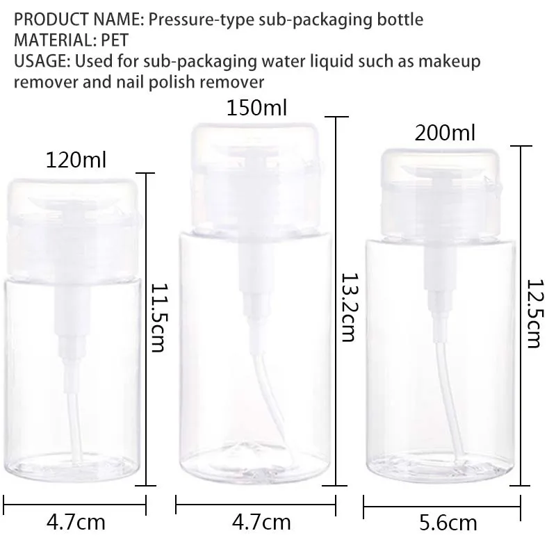 120/150/200ml Nail Refillable Bottles Empty Press Pump Dispenser Nail Art Polish Remover Cleaner Makeup Bottle Manicure Tool