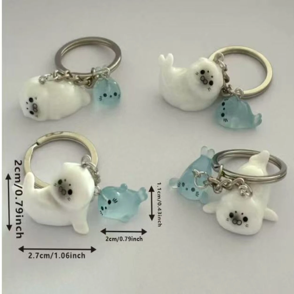 Cute Cartoon Marine Animals 3D Luminous Sea Lion Seal Resin Key Chains for Men Women Friend Bag Pendant Jewelry Accessories Gift