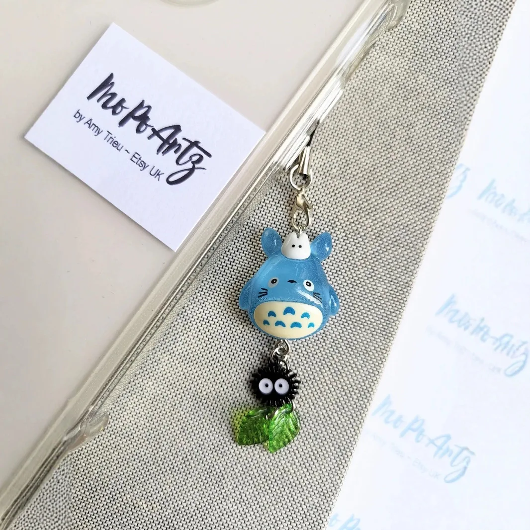 Kawaii Blue Animal Phone Charm Chain Soot Sprite Keychain for Backpack Pendant Anime Phone Charm Keyring Xmas Gifts