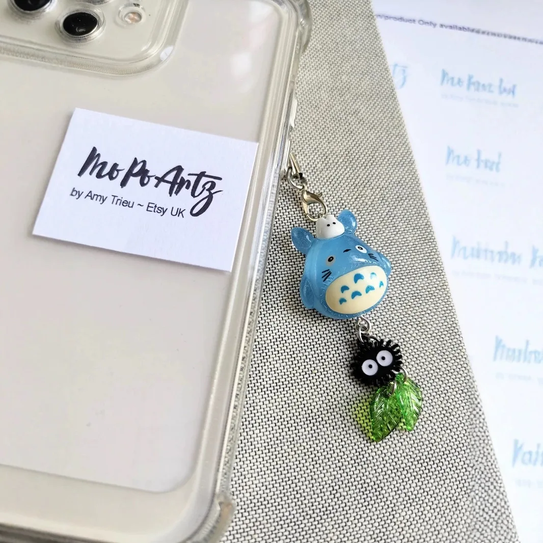 Kawaii Blue Animal Phone Charm Chain Soot Sprite Keychain for Backpack Pendant Anime Phone Charm Keyring Xmas Gifts