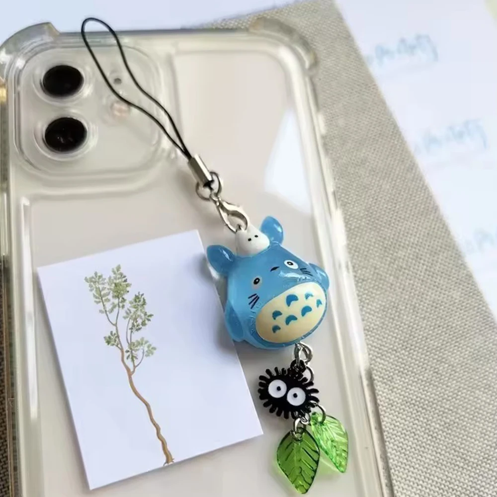 Kawaii Blue Animal Phone Charm Chain Soot Sprite Keychain for Backpack Pendant Anime Phone Charm Keyring Xmas Gifts