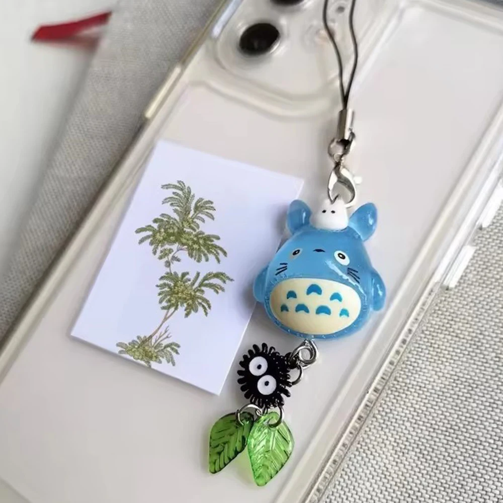 Kawaii Blue Animal Phone Charm Chain Soot Sprite Keychain for Backpack Pendant Anime Phone Charm Keyring Xmas Gifts
