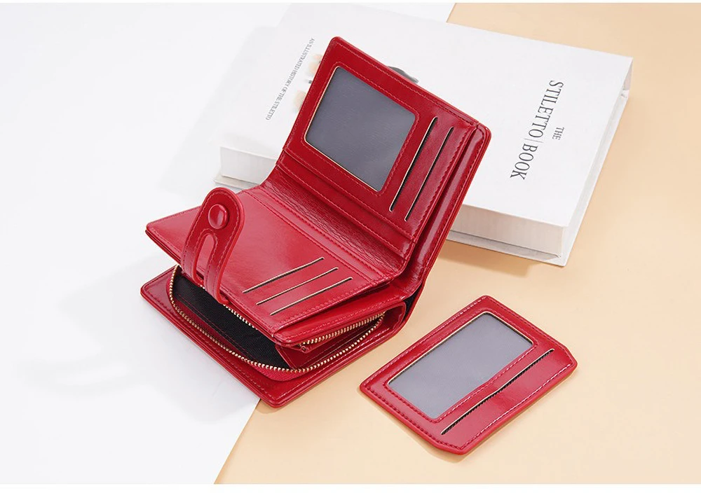 Women's Oiled Waxed Leather Wallet - Buckle Closure, Vertical Zipper Coin Pocket & 6 Card Slots (Heritage Design)