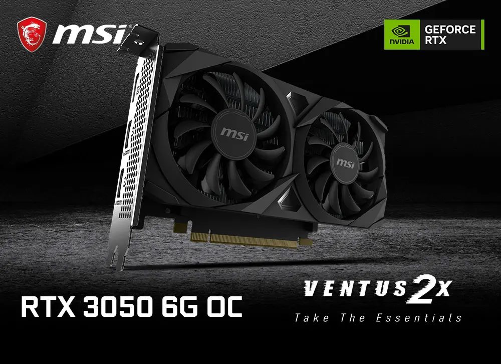 MSI GeForce RTX 3050 VENTUS 2X 6G OC Gaming Graphics Card 6GB GDDR6 96-bit HDMI DP PCI-E 4.0x8 Desktop Full New Game Video Card