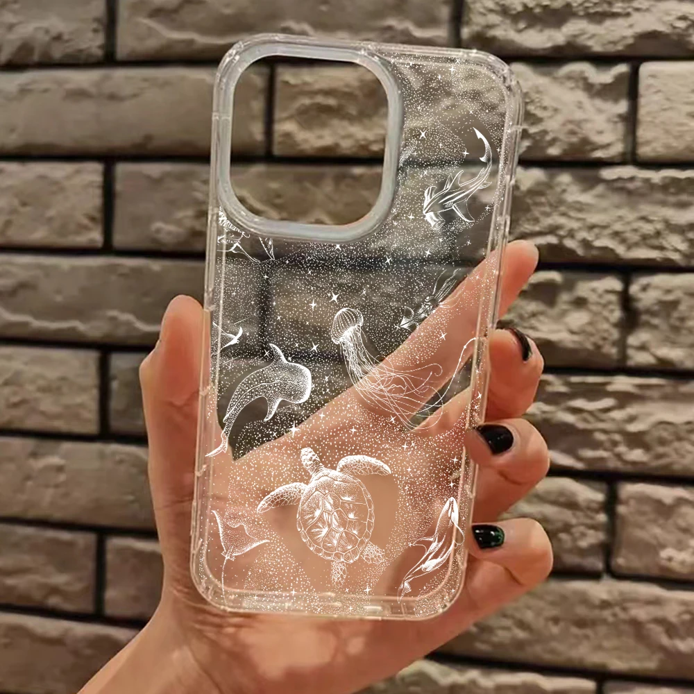 Coastal Decor Sea Turtle Pattern Clear Phone Case For iPhone 11 12 13 14 15 16 17 Pro Max Air Plus XS X XR Silicone Soft Cover