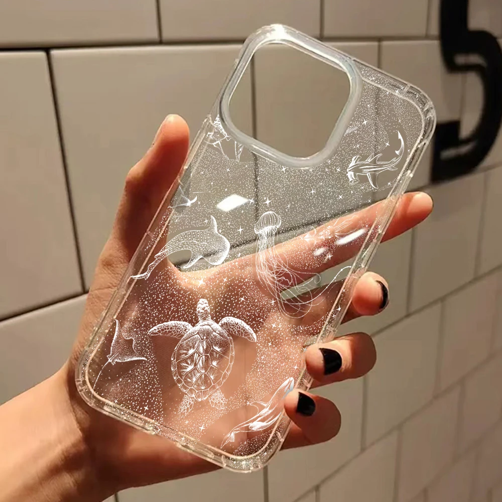 Coastal Decor Sea Turtle Pattern Clear Phone Case For iPhone 11 12 13 14 15 16 17 Pro Max Air Plus XS X XR Silicone Soft Cover