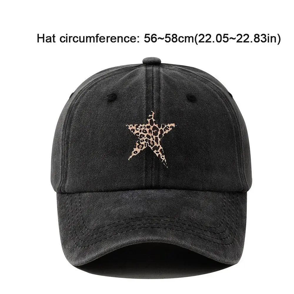 Sun Protection Baseball Caps with Leopard Print Star Design Adjustable Sunscreen Hats Breathable Distressed Faded Cap Men Women