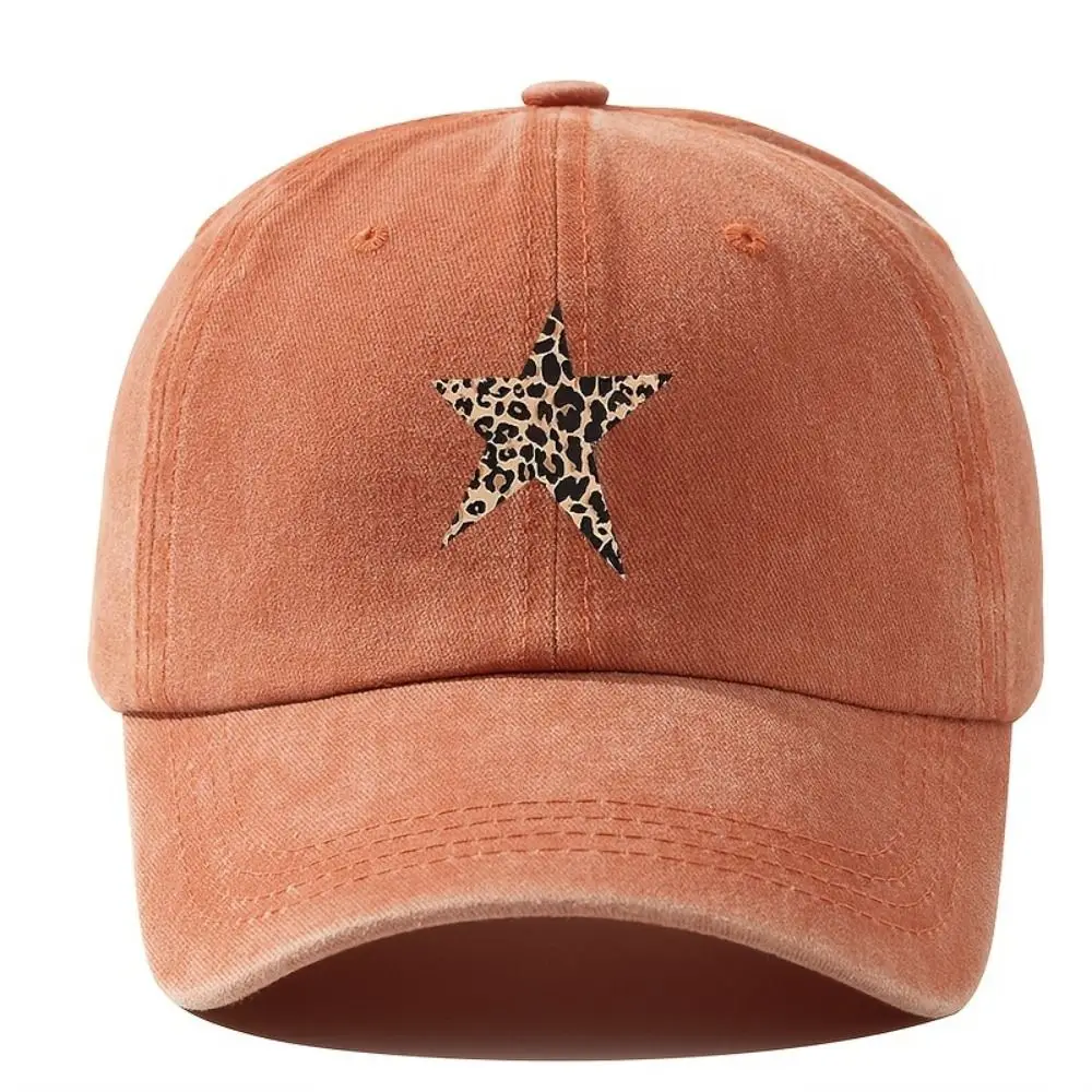 Sun Protection Baseball Caps with Leopard Print Star Design Adjustable Sunscreen Hats Breathable Distressed Faded Cap Men Women