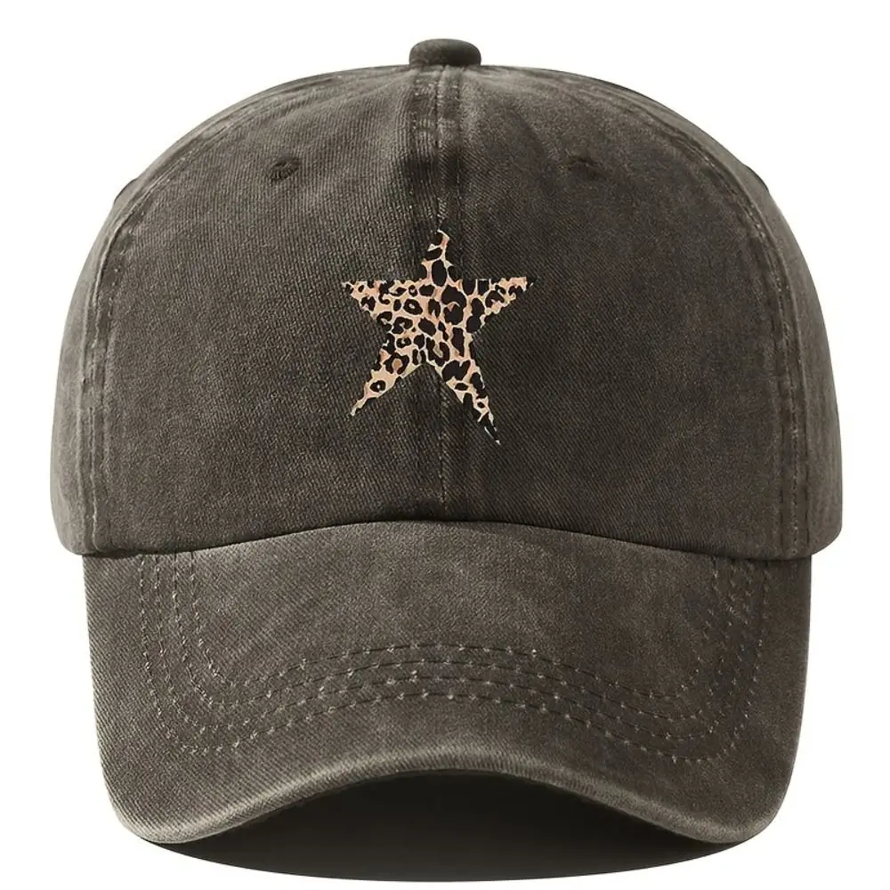 Sun Protection Baseball Caps with Leopard Print Star Design Adjustable Sunscreen Hats Breathable Distressed Faded Cap Men Women