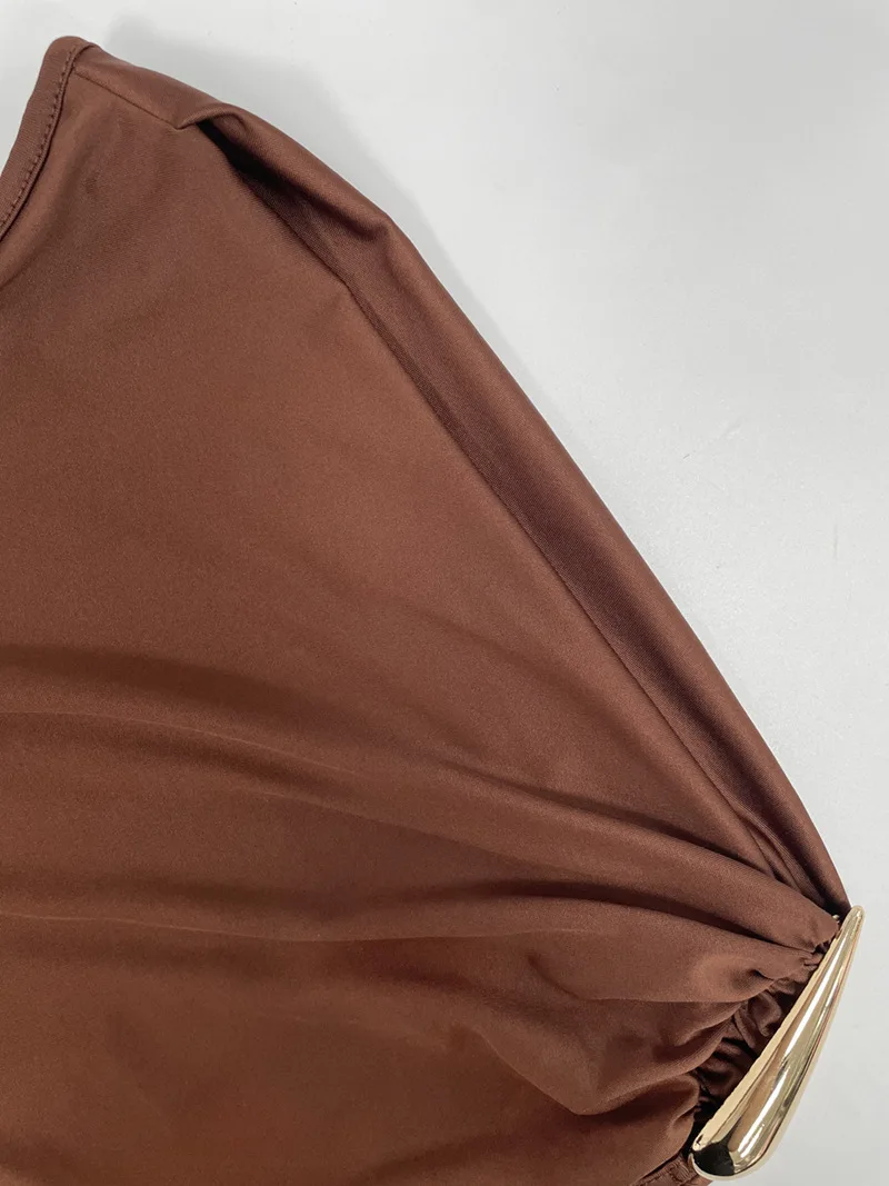 Women's Sleeveless Slim Fit Metal Decorated Wrap Sexy Pleated Dress Autumn 2025 Street Style Long Skirt High Waist round Neck Women's Sleeveless Slim Fit Metal Decorated Wrap Sexy Pleated Dress Autumn 2025 Street Style Long Skirt High Waist round Neck