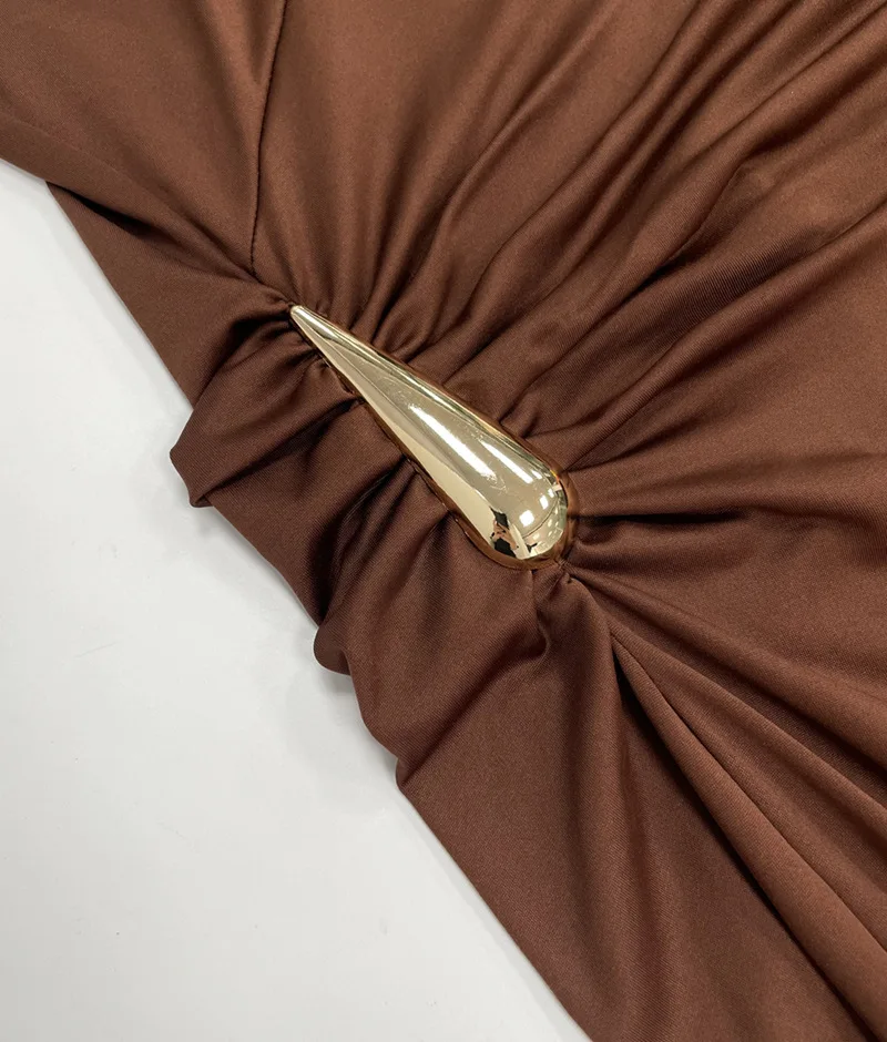 Women's Sleeveless Slim Fit Metal Decorated Wrap Sexy Pleated Dress Autumn 2025 Street Style Long Skirt High Waist round Neck Women's Sleeveless Slim Fit Metal Decorated Wrap Sexy Pleated Dress Autumn 2025 Street Style Long Skirt High Waist round Neck