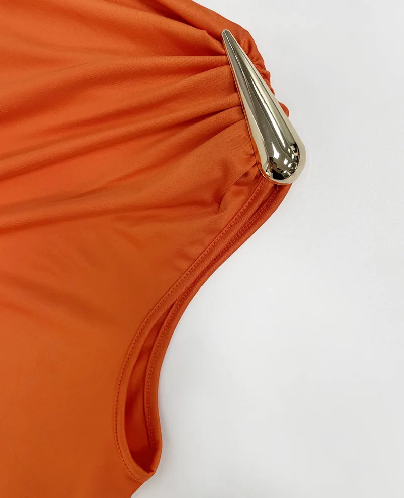 Women's Sleeveless Slim Fit Metal Decorated Wrap Sexy Pleated Dress Autumn 2025 Street Style Long Skirt High Waist round Neck Women's Sleeveless Slim Fit Metal Decorated Wrap Sexy Pleated Dress Autumn 2025 Street Style Long Skirt High Waist round Neck