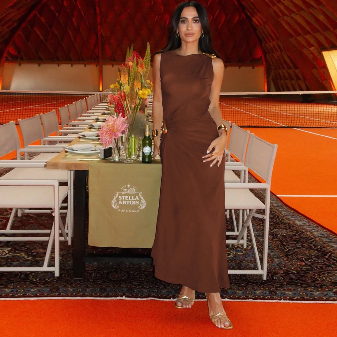 Women's Sleeveless Slim Fit Metal Decorated Wrap Sexy Pleated Dress Autumn 2025 Street Style Long Skirt High Waist round Neck Women's Sleeveless Slim Fit Metal Decorated Wrap Sexy Pleated Dress Autumn 2025 Street Style Long Skirt High Waist round Neck