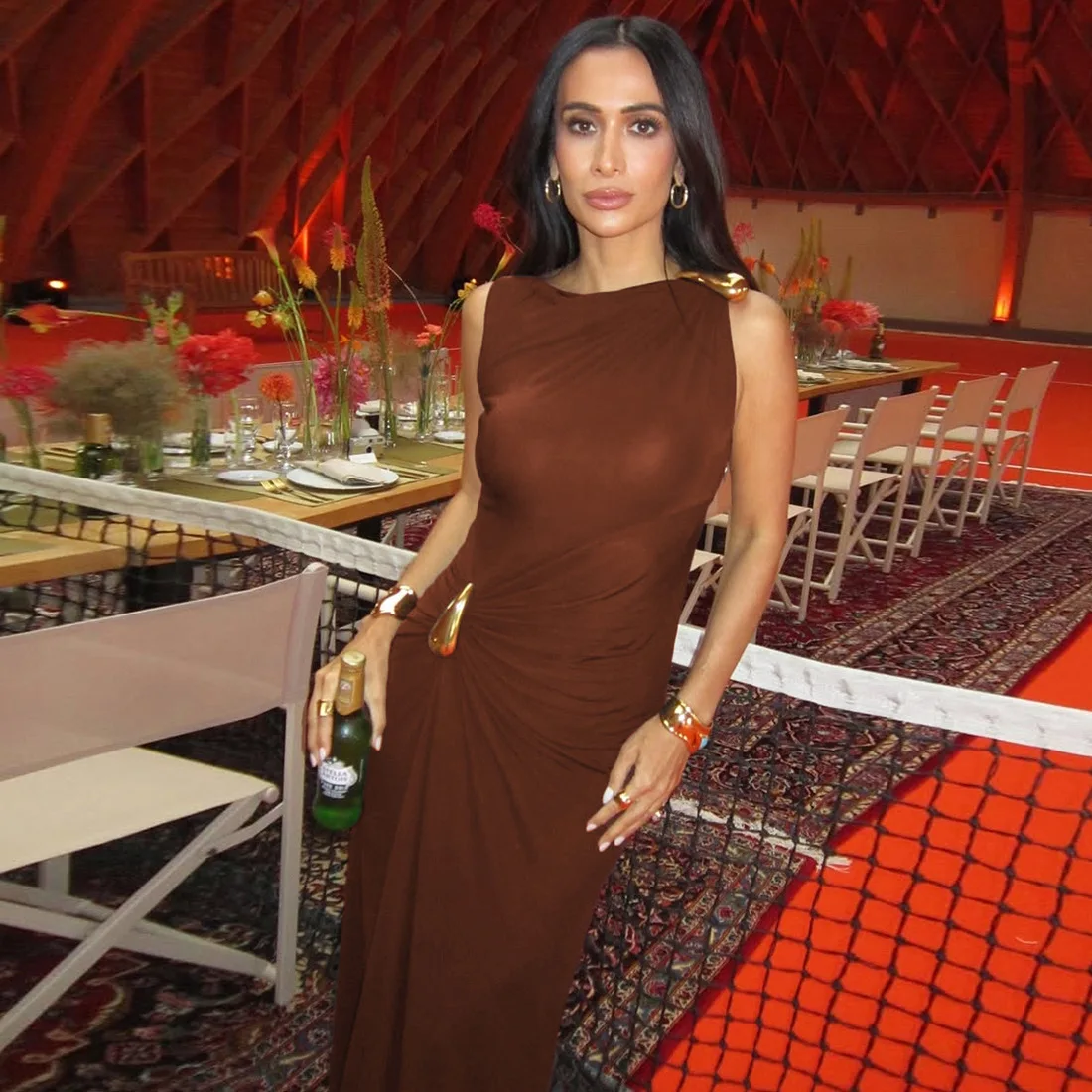Women's Sleeveless Slim Fit Metal Decorated Wrap Sexy Pleated Dress Autumn 2025 Street Style Long Skirt High Waist round Neck Women's Sleeveless Slim Fit Metal Decorated Wrap Sexy Pleated Dress Autumn 2025 Street Style Long Skirt High Waist round Neck