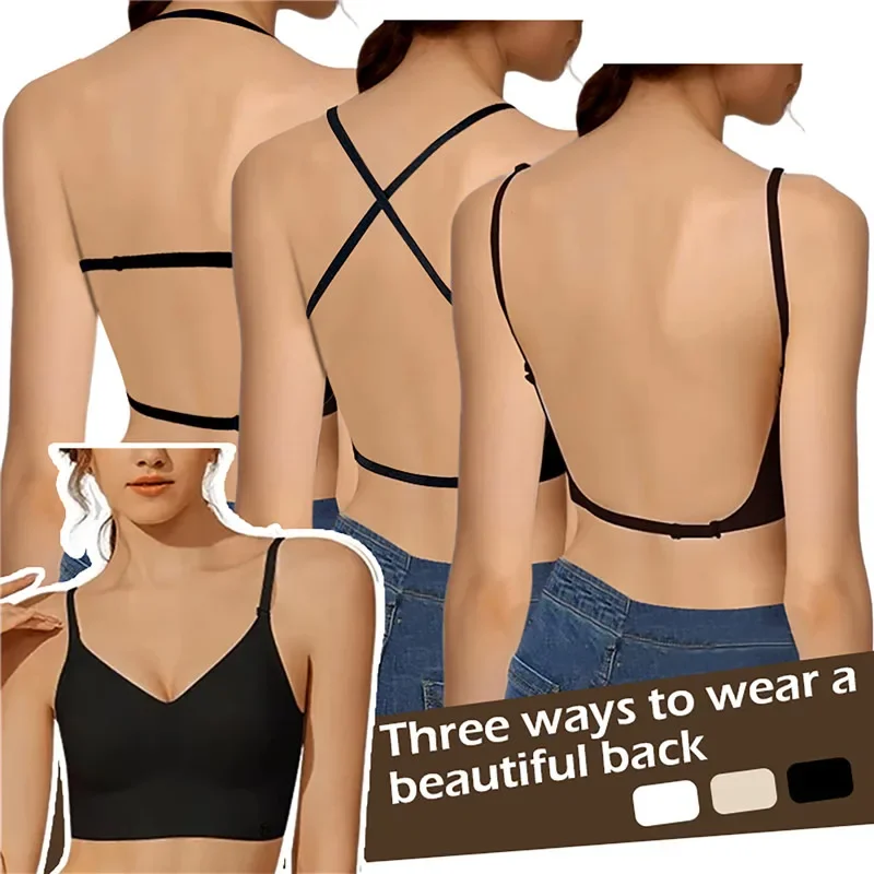 2026 Invisible Push Up Bra Backless Sexy Women Bras Low Cut Plunge Brassiere Open Back Wedding Underwear Seamless Lingerie