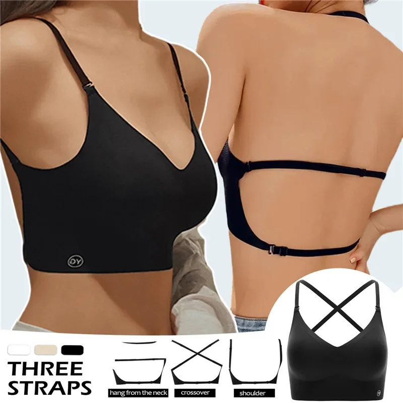 2026 Invisible Push Up Bra Backless Sexy Women Bras Low Cut Plunge Brassiere Open Back Wedding Underwear Seamless Lingerie