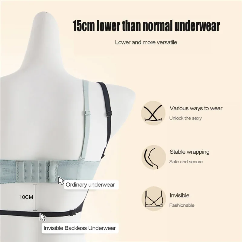 2026 Invisible Push Up Bra Backless Sexy Women Bras Low Cut Plunge Brassiere Open Back Wedding Underwear Seamless Lingerie