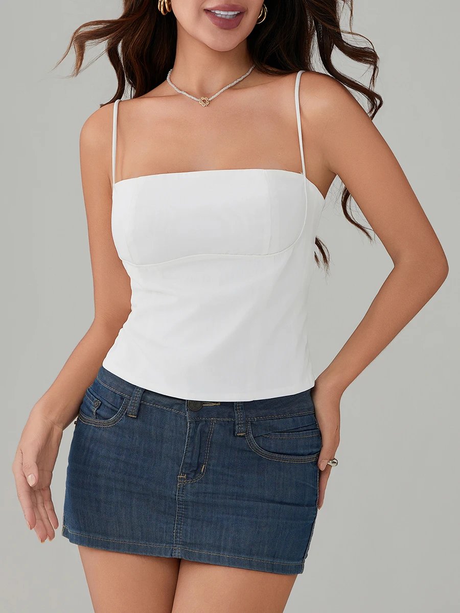 Corset Top Y2K Women Summer Backless Zip Up Bustier Crop Tops Elegant Vintage Skinny Chic Spaghetti Strap Camis Clubwear