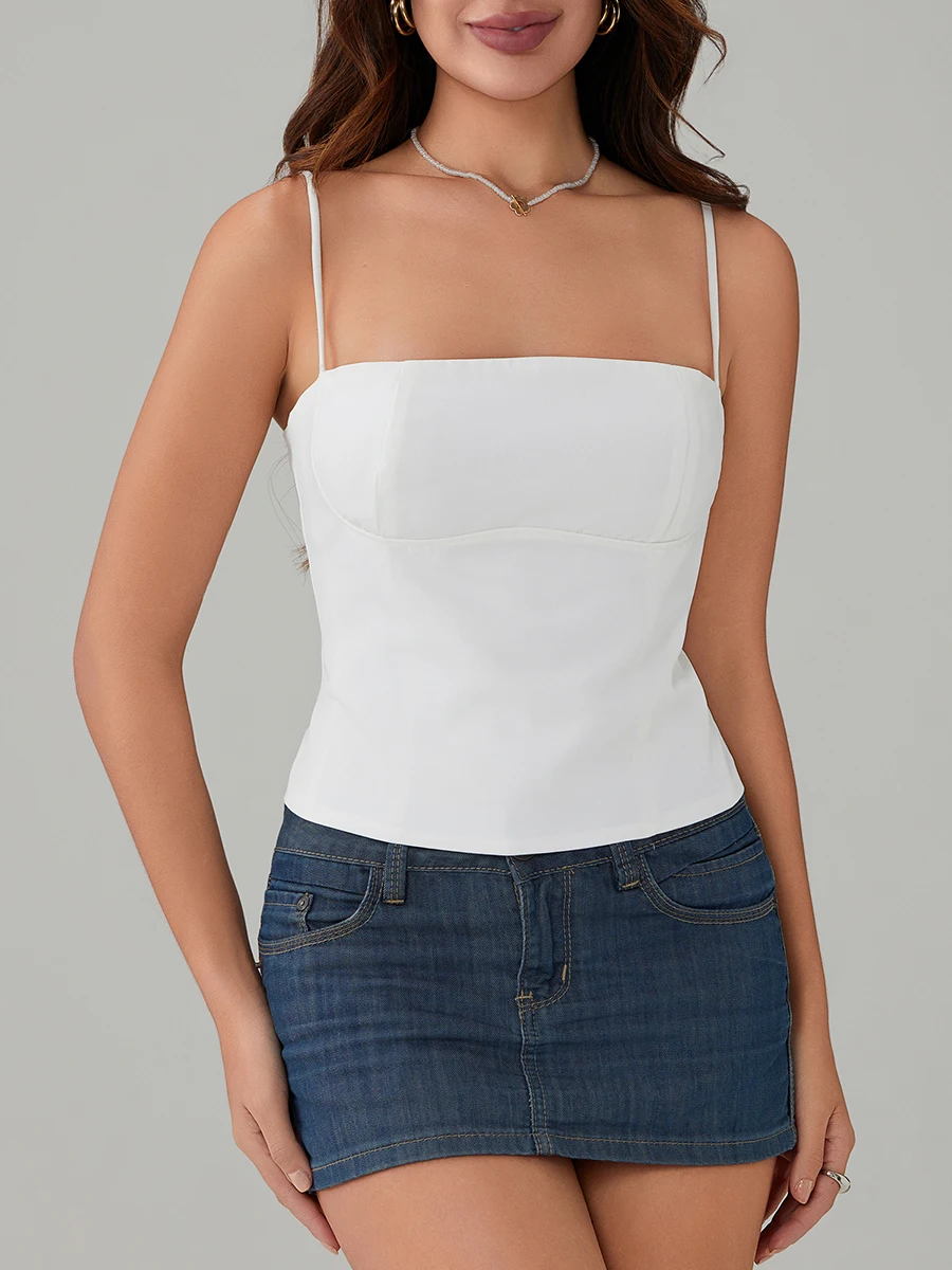 Corset Top Y2K Women Summer Backless Zip Up Bustier Crop Tops Elegant Vintage Skinny Chic Spaghetti Strap Camis Clubwear