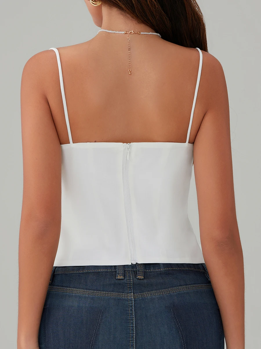 Corset Top Y2K Women Summer Backless Zip Up Bustier Crop Tops Elegant Vintage Skinny Chic Spaghetti Strap Camis Clubwear