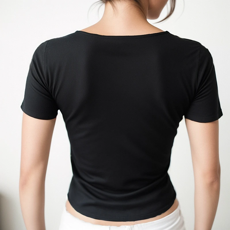 Short Sleeve T-shirt for Women Summer 2026 Solid Color Elastic Square-cut Collar slim fit Tops Sexy Y2k Street Wear Tee Fashion