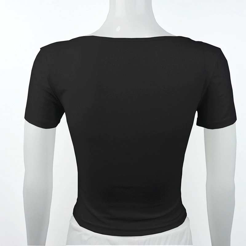 Short Sleeve T-shirt for Women Summer 2026 Solid Color Elastic Square-cut Collar slim fit Tops Sexy Y2k Street Wear Tee Fashion