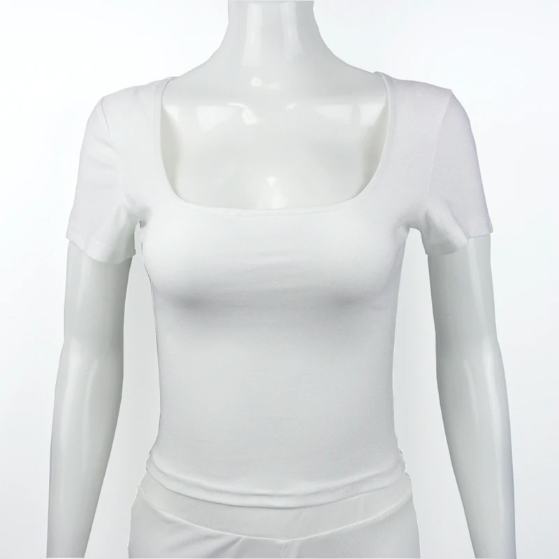 Short Sleeve T-shirt for Women Summer 2026 Solid Color Elastic Square-cut Collar slim fit Tops Sexy Y2k Street Wear Tee Fashion
