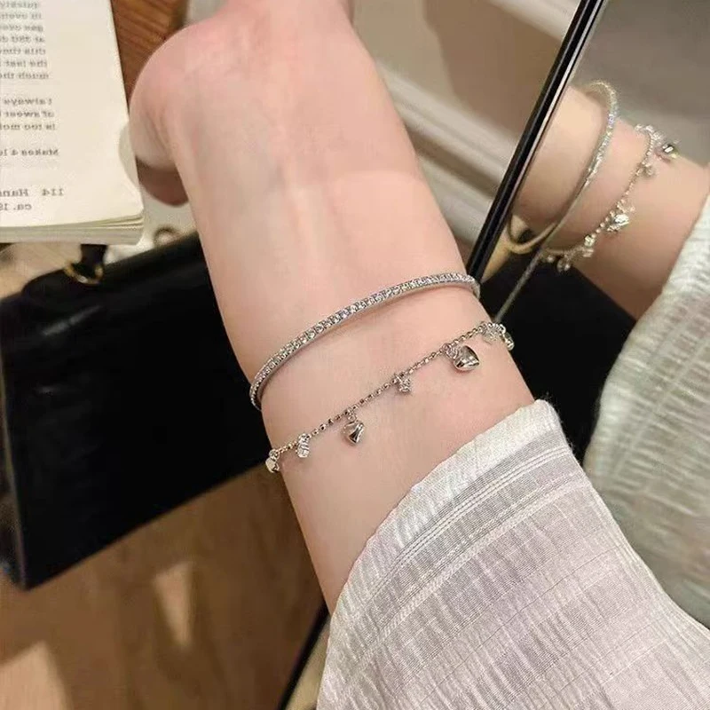 New 925 Sterling Silver Heart Bracelet Personalized Simple Charm Woman Bracelet Birthday Gift for Friends Exquisite Jewelry