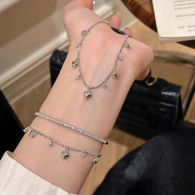 New 925 Sterling Silver Heart Bracelet Personalized Simple Charm Woman Bracelet Birthday Gift for Friends Exquisite Jewelry