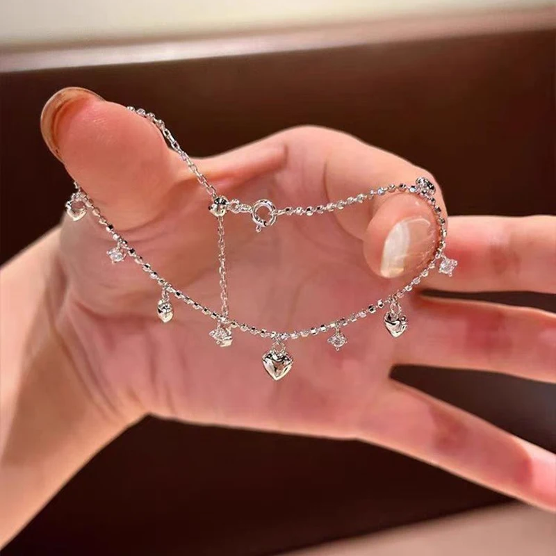 New 925 Sterling Silver Heart Bracelet Personalized Simple Charm Woman Bracelet Birthday Gift for Friends Exquisite Jewelry