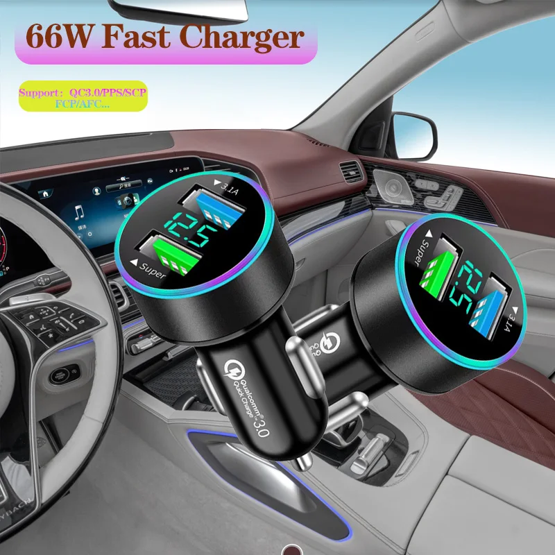 120W 2Port USB Digital Real-time Voltage car charger QC3.0 car Super Fast charger for Phones Car cigarette lighter adapter