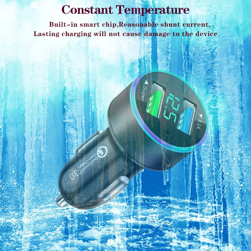 120W 2Port USB Digital Real-time Voltage car charger QC3.0 car Super Fast charger for Phones Car cigarette lighter adapter