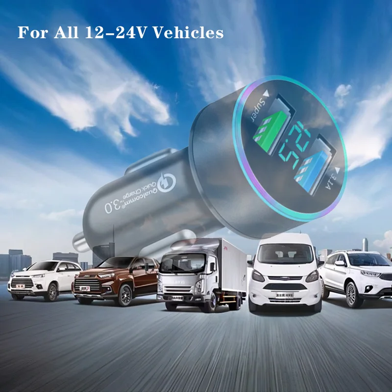 120W 2Port USB Digital Real-time Voltage car charger QC3.0 car Super Fast charger for Phones Car cigarette lighter adapter