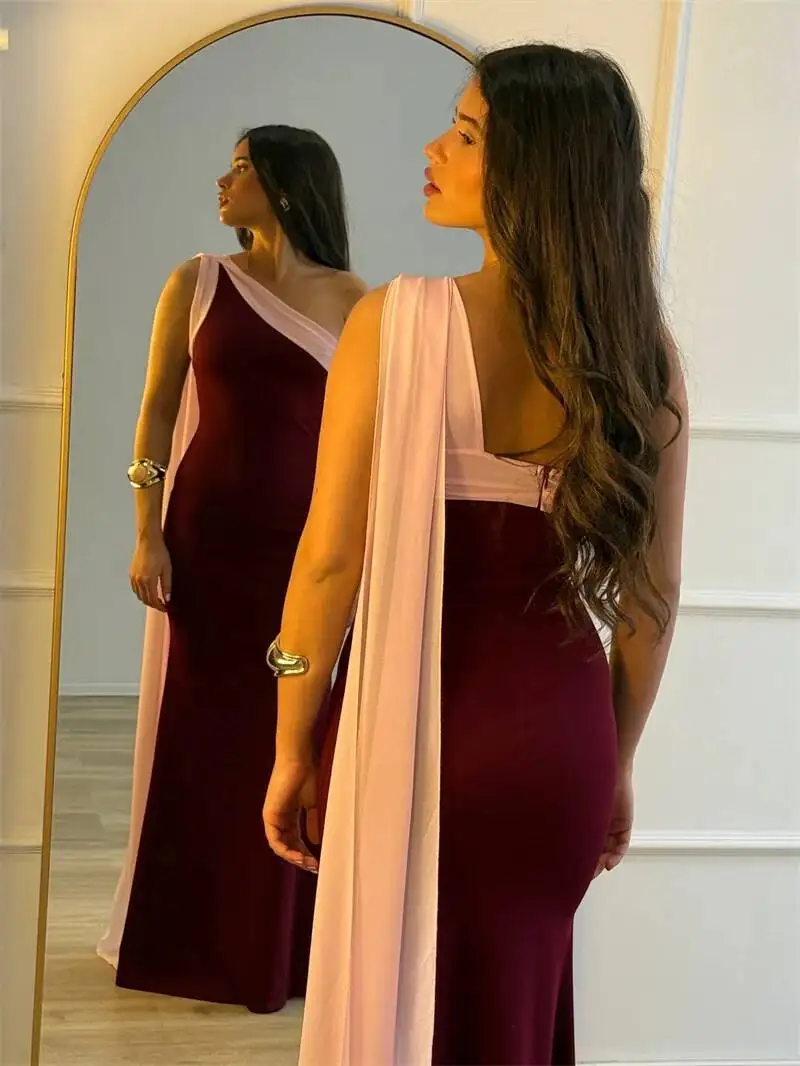 Blifanbo Diagonal Collar Ribbon Sexy Maxi Dress Women Elegant Bodycon Constrast Color Sleeveless Backless Club Party Long Dress