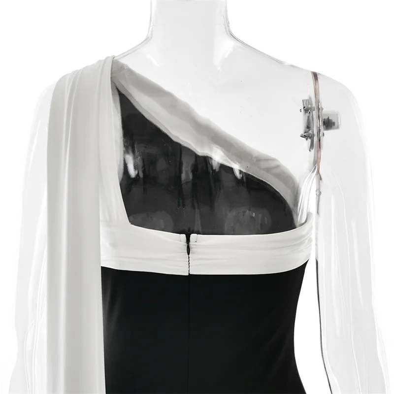 Blifanbo Diagonal Collar Ribbon Sexy Maxi Dress Women Elegant Bodycon Constrast Color Sleeveless Backless Club Party Long Dress