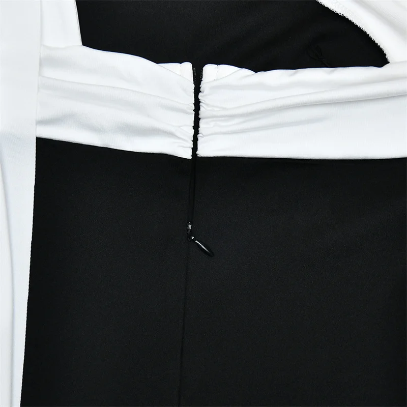 Blifanbo Diagonal Collar Ribbon Sexy Maxi Dress Women Elegant Bodycon Constrast Color Sleeveless Backless Club Party Long Dress