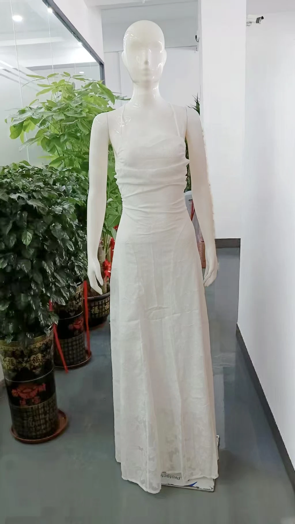 Jacquard Chiffon Long Dress Women's Backless Bandage Dresses Summer Evening Wedding Guest Green White Burgundy Pink Graduation