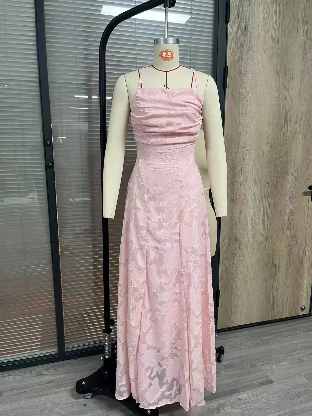 Jacquard Chiffon Long Dress Women's Backless Bandage Dresses Summer Evening Wedding Guest Green White Burgundy Pink Graduation